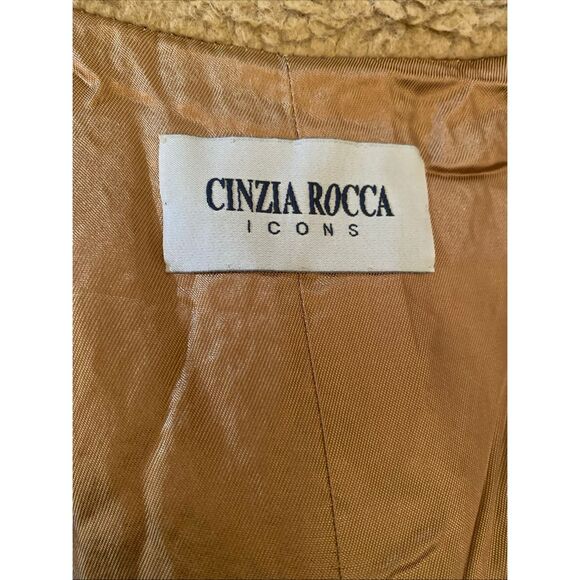 ICONS Cinzia Rocca Fitted Mid Length Coat Women's 12 Lt Camel Wool Blend L/S - Picture 7 of 12